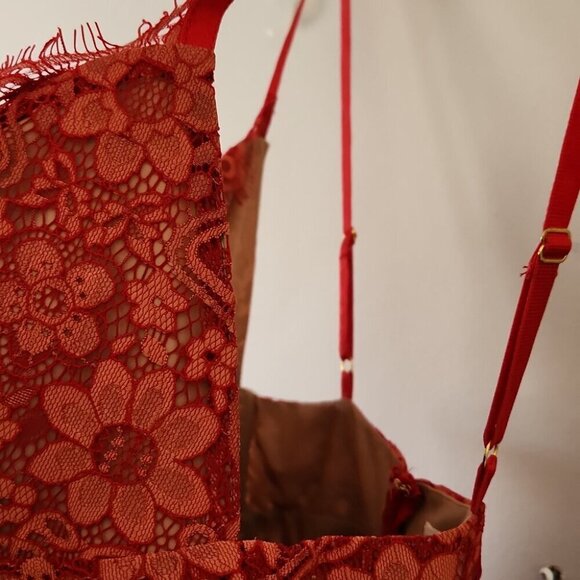 FOR LOVE AND LEMONS | Lace Dress Bodysuit See Through Red Sz SMALL - Picture 7 of 7